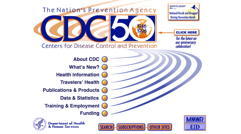 CDC.org website homepage in 1996